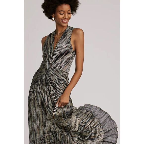 Anthropologie - Misa Metallic High-Low Midi Dress size M - Picture 4 of 14